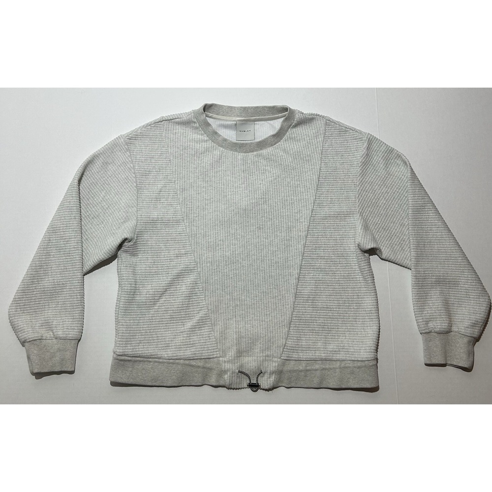 VARLEY Arleta Ribbed Sweater Medium Gray Crew Neck Cropped Minimalist Athleisure